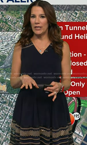 Heather’s navy embellished v-neck dress on Good Morning America