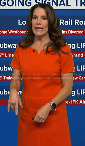 Heather’s red dress with gold zipper pocket on Good Morning America
