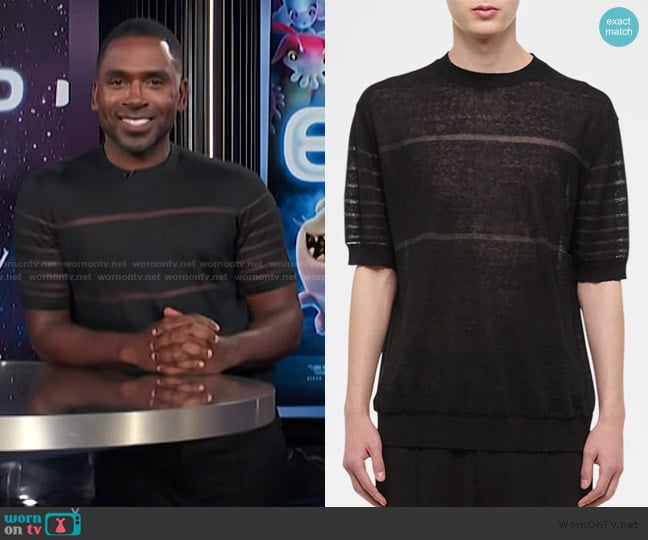 Helmut Lang Sheer Stripe Linen T-Shirt worn by Justin Sylvester on E! News