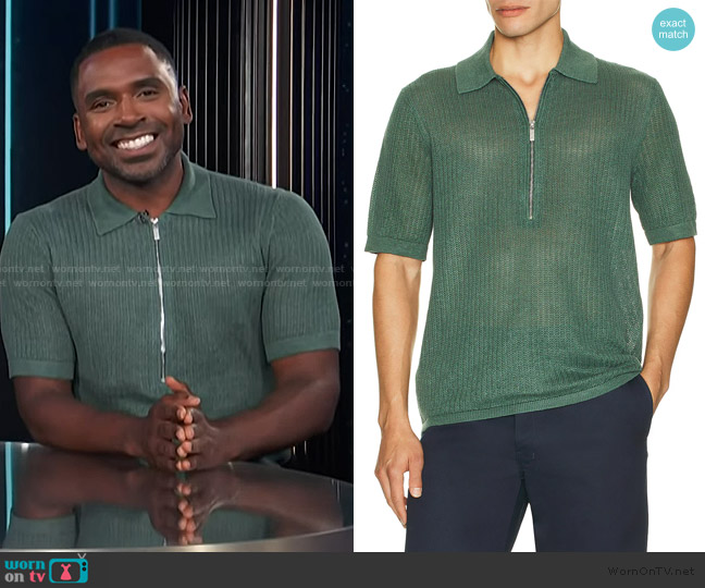 Helmut Lang Fit Half Zip Linen Polo Sweater worn by Justin Sylvester on E! News