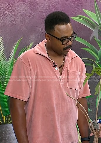 Hilton Carter’s pink velour polo on Today
