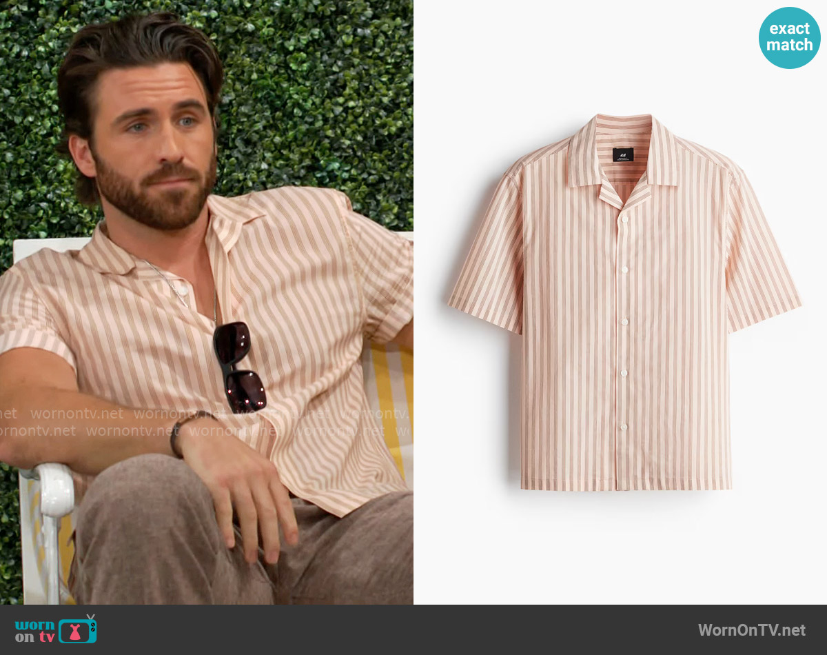 H&M Regular-Fit Cotton Resort Shirt in Red / Pink Striped worn by Chance Chancellor (Conner Floyd) on The Young and the Restless