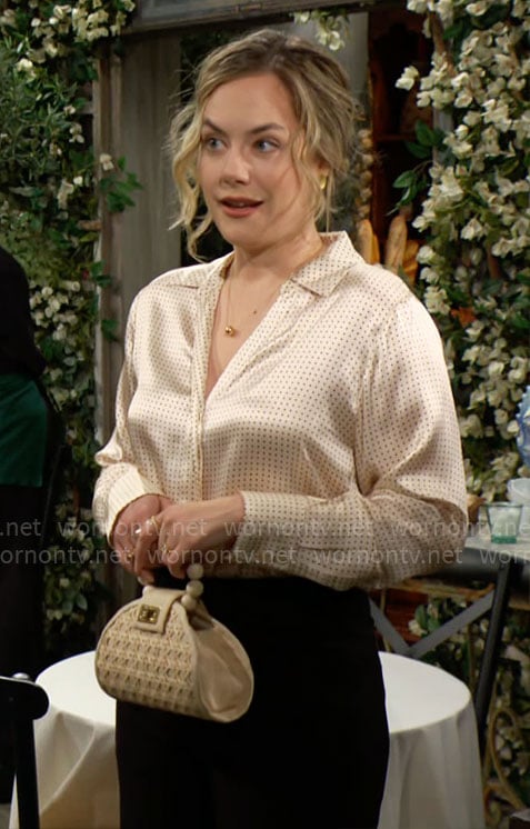 Hope’s ivory dotted blouse on The Bold and the Beautiful