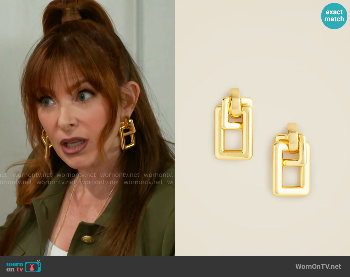 J. Crew Oversized double-square link earrings worn by Pamela Curtis (Cady McClain) on Beyond the Gates