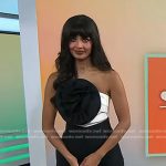 Jameela Jamil’s rosette strapless top and black wide-leg pants on Today