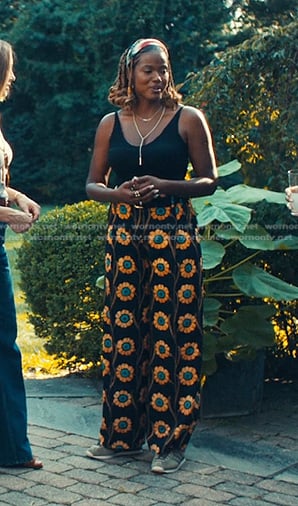 Janie’s black floral pants on The Better Sister