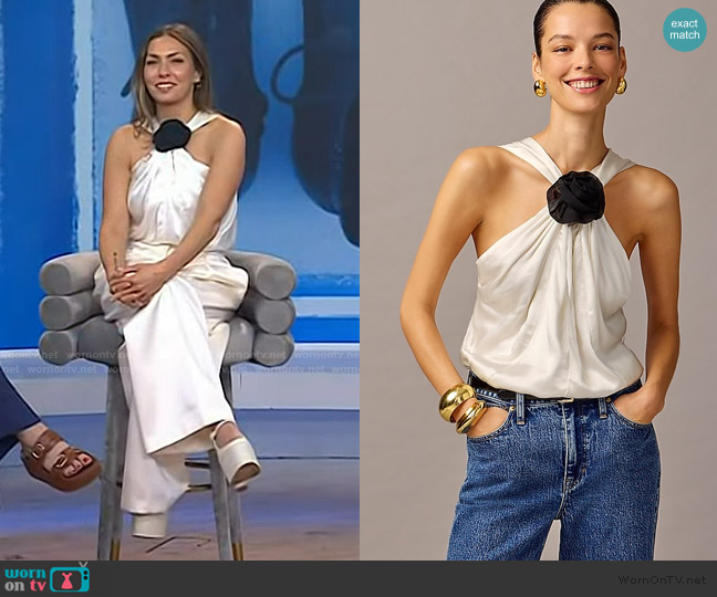 J. Crew Collection rosette halter top in luster crepe worn by Melissa Garcia on Today