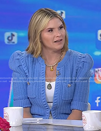 Jenna’s blue puff short sleeve cardigan on Today