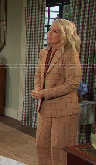 Jeenifer’s beige windowpane blazer and pants on Days of our Lives