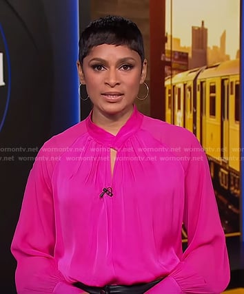 Jericka’s pink keyhole blouse on CBS Evening News
