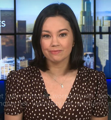 Jo Ling Kent’s brown dotted print dress on CBS Mornings