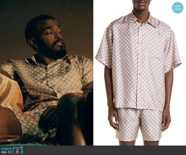 John Elliott Geometric Print Short Sleeve Silk Button-Up Shirt worn by Trig (Luke James) on The Chi