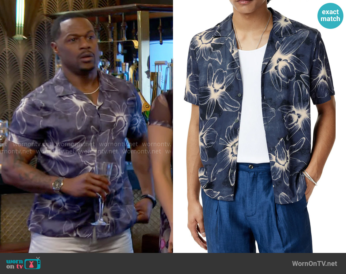 John Varvatos Dan Shirt in Lake Blue worn by Damian Kane (Jermaine Rivers) on The Young and the Restless