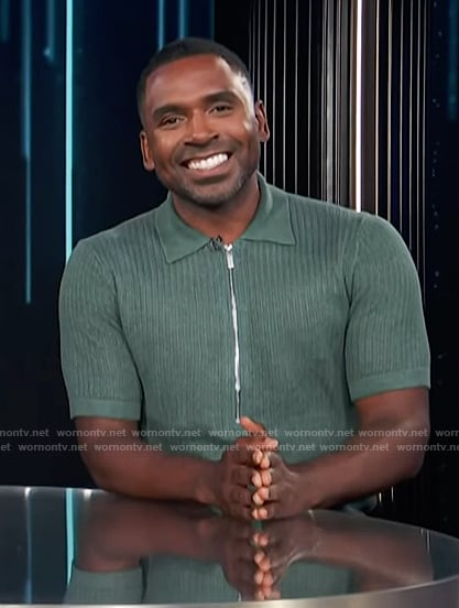 Justin’s green half zip knit polo on E! News