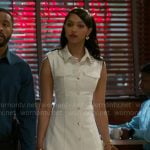 Kat’s white button front dress on Beyond the Gates
