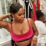 Kelli’s pink velvet sports bra and leggings on The Real Housewives of Atlanta