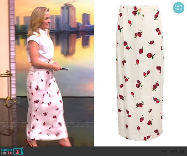 Lucian Silk Raspberry Print Maxi Skirt Khaite worn by Sara Haines on The View