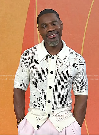 Kirk Franklin’s white floral mesh shirt on Today