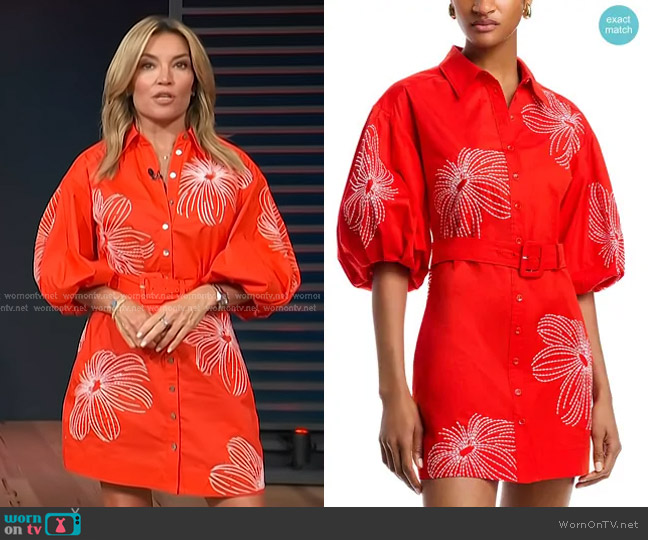 Cinq a Sept Sunburst Rhea Embroidered Dress worn by Kit Hoover on Access Hollywood