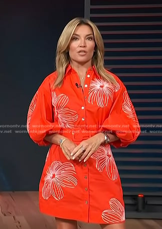 Kit’s red floral embroidered mini dress on Access Hollywood