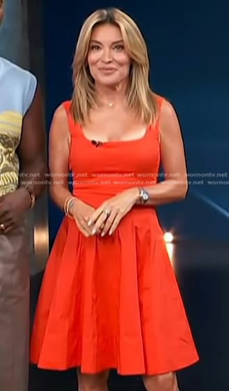 Kit’s red square neck mini dress on Access Hollywood