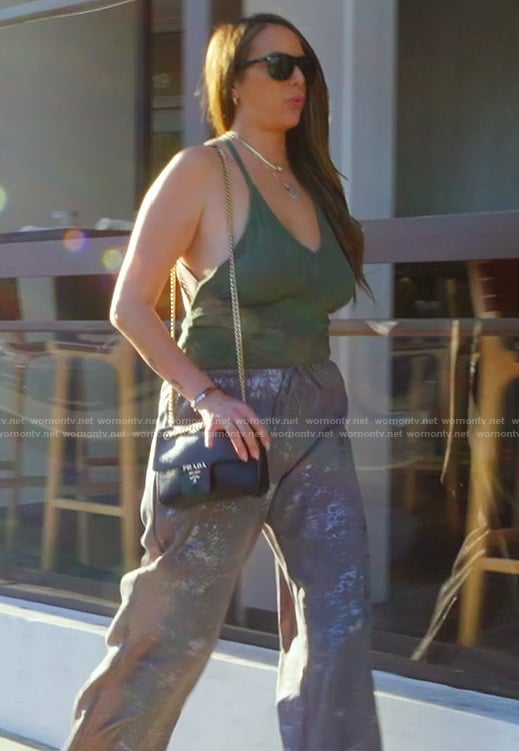 Kristen’s metallic pants and leather bag on The Valley