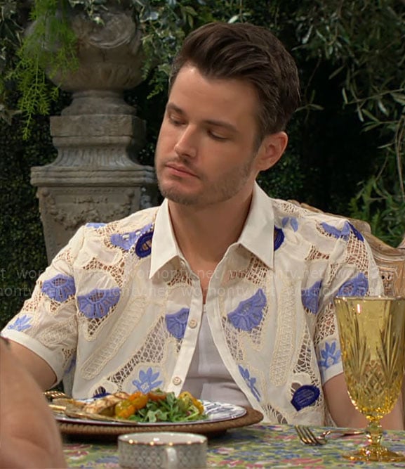 Kyle’s floral crochet shirt on The Young and the Restless