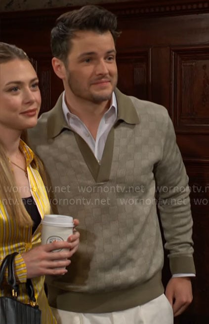 Kyle’s green checked polo sweater on The Young and the Restless