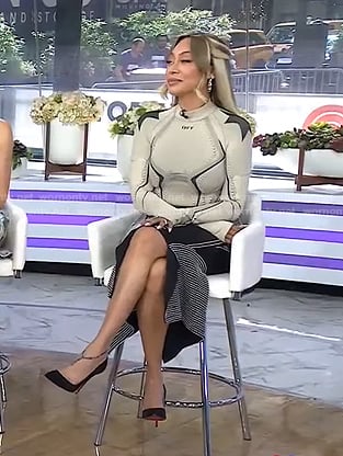 La La Anthony’s print mock neck top skirt on Today