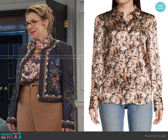 Lafayette 148 NY Scottie Silk Shirt in Toffee Multi worn by Rita Lesley (Maggie Carney) on Days of our Lives