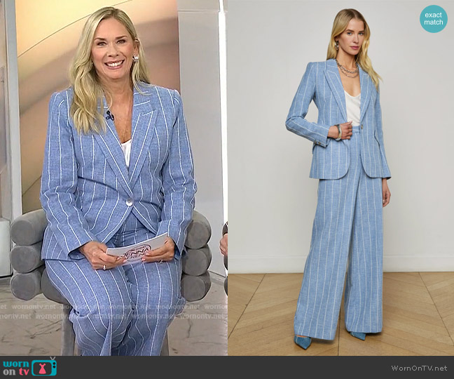 L'Agence Pilar Pinstriped Wide-Leg Pant in Sky Blue/White Pinstripe worn by Leanne Morgan on Today