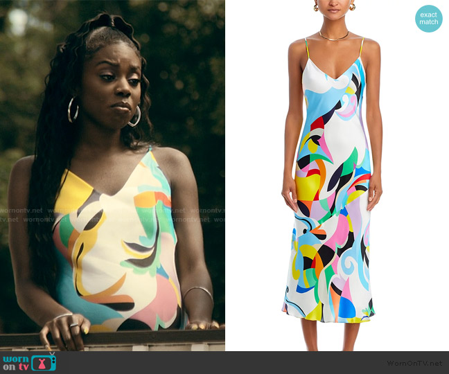 L'Agence Seridie Silk Printed Midi Slip Dress worn by Kiesha Williams (Birgundi Baker) on The Chi