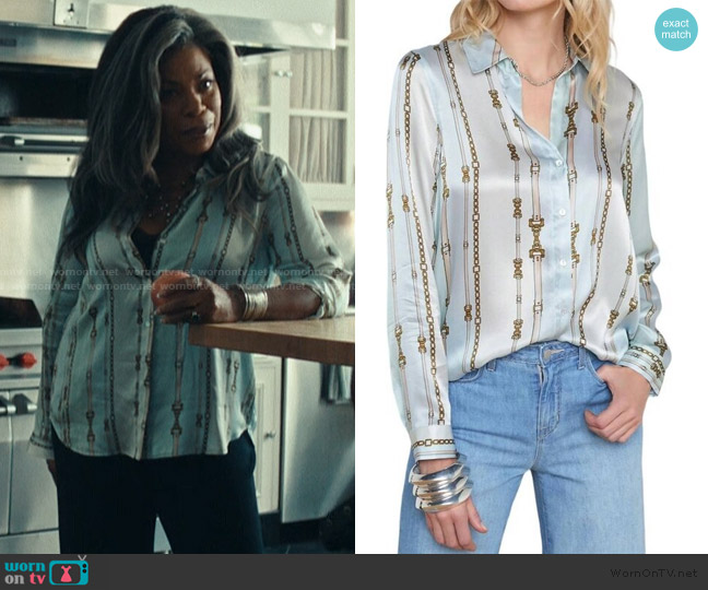 L'Agence Tyler Multi-Striped Belt Silk Blouse worn by Catherine Lancaster (Lorraine Toussaint) on The Better Sister