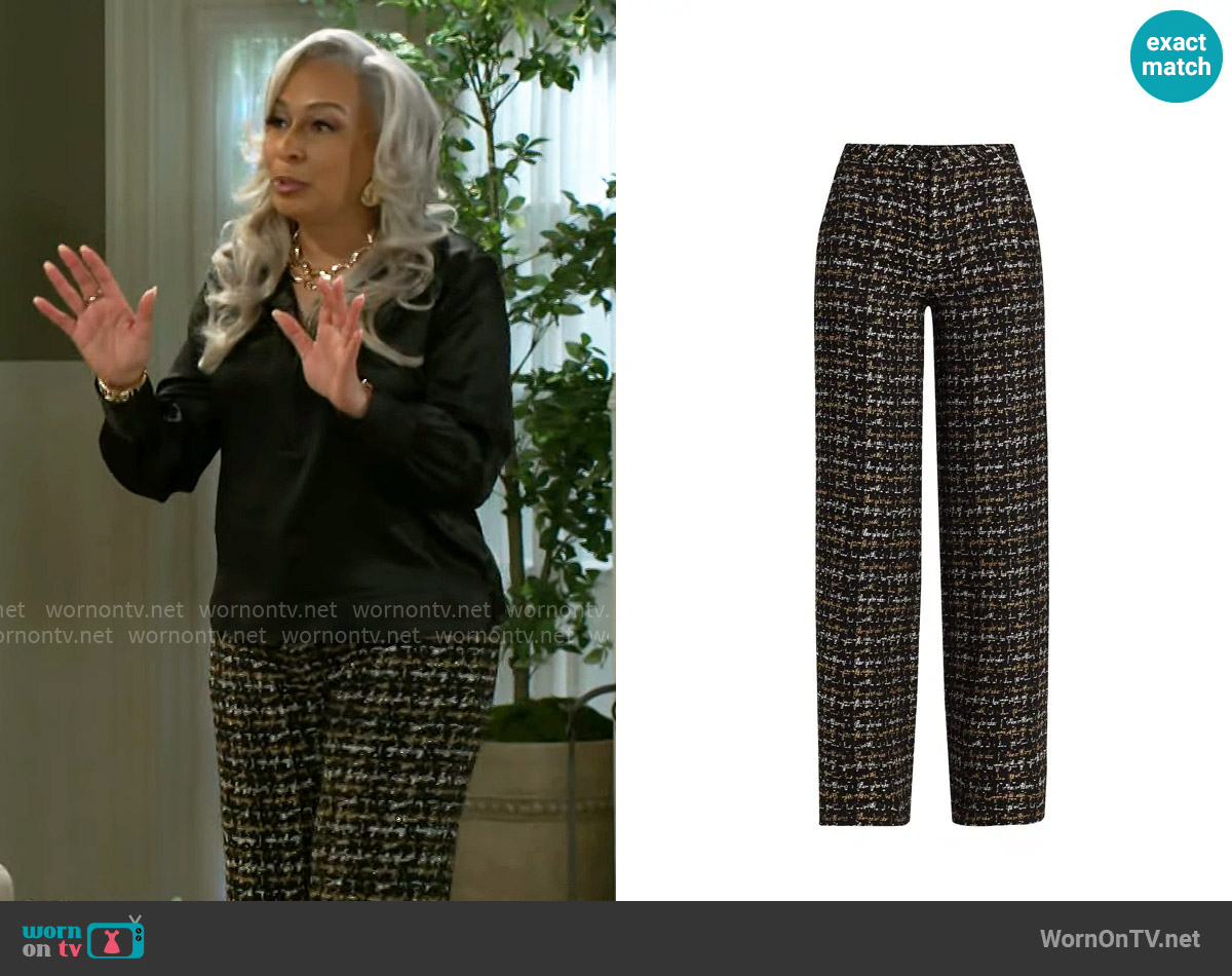 L'Agence Livvy Houndstooth Tweed High-Rise Straight-Leg Pants worn by Anita Dupree (Tamara Tunie) on Beyond the Gates