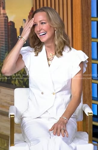 Lara’s white ruffle vest on Good Morning America