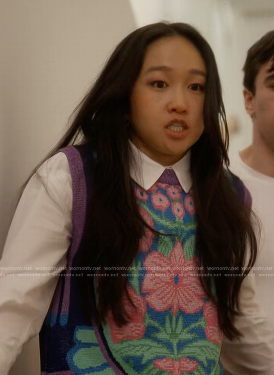 Lily’s floral knit vest on And Just Like That
