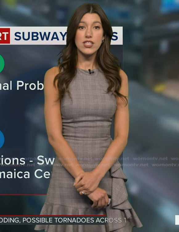 Lindsay Tuchman’s grey plaid ruffle dress on Good Morning America