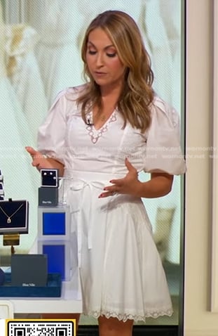 Lori’s white v-neck puff sleeve dress on Good Morning America