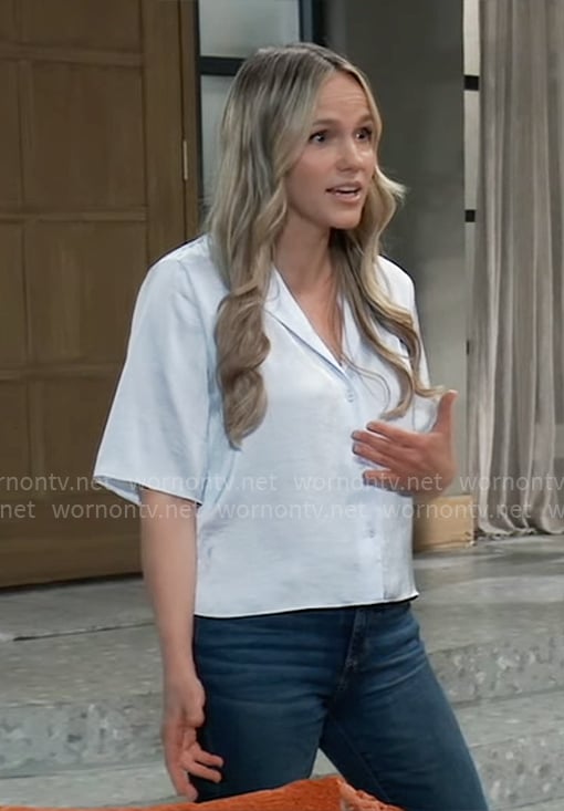 Lulu’s light blue button down top on General Hospital