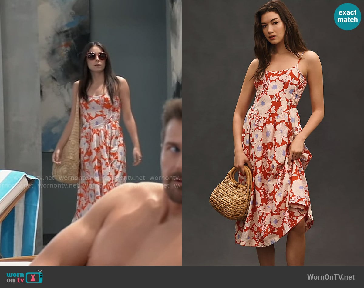 Maeve Sleeveless Square-Neck Drop-Waist Midi Dress worn by Molly Lansing-Davis (Kristen Vaganos) on General Hospital