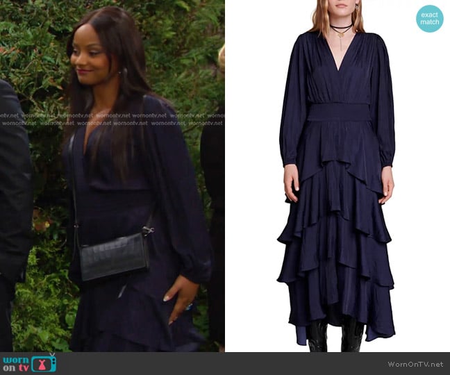 Maje Ruffinella Dress in Navy worn by Chanel Dupree (Raven Bowens) on Days of our Lives