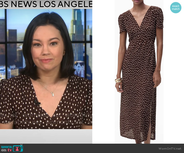 Mango Printed midi-dress in Brown worn by Jo Ling Kent on CBS Mornings