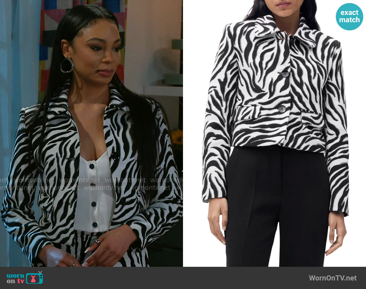 Mango Zebra-print jacket with buttons worn by Chelsea Hamilton (RhonniRose Mantilla) on Beyond the Gates