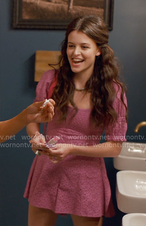 Maxine’s pink eyelet mini dress on Ginny & Georgia
