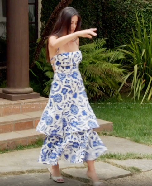 Michelle’s blue floral print dress on The Valley