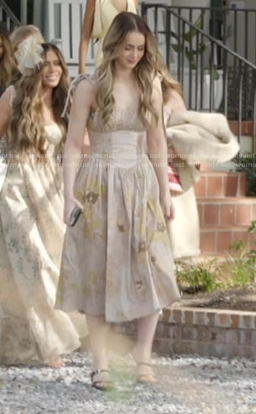 Mikayla’s floral print sleeveless dress on The Secret Lives of Mormon Wives