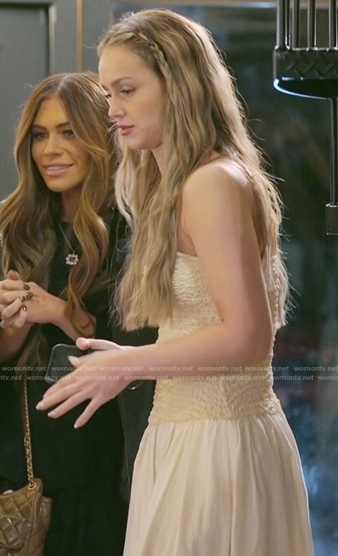 Mikayla’s white textured dress on The Secret Lives of Mormon Wives
