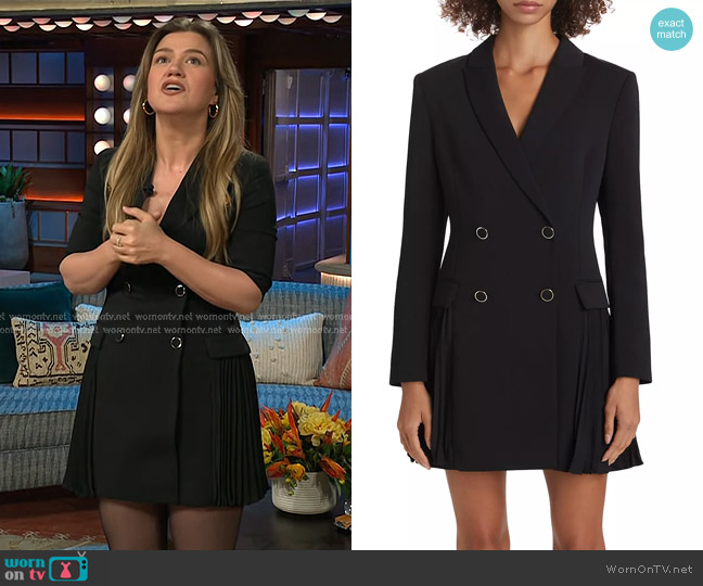 Milly Noora Pleated Double-Breasted Blazer Minidress worn by Kelly Clarkson on The Kelly Clarkson Show