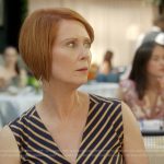 Miranda’s striped v-neck dress on And Just Like That