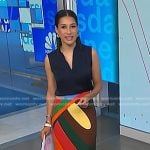 Morgan’s navy sleeveless top and multicolored print skirt on NBC News Daily